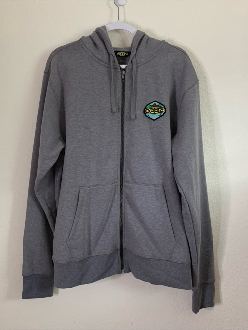 Keen Mens Gray Full Zip fleece lined hooded sweater XL